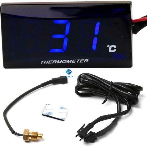 Thermomètre numérique universel pour moto à LED avec capteur, jauge de température de l'eau 0-120 ℃ pour scooter de moto de course 12 V (1/5)