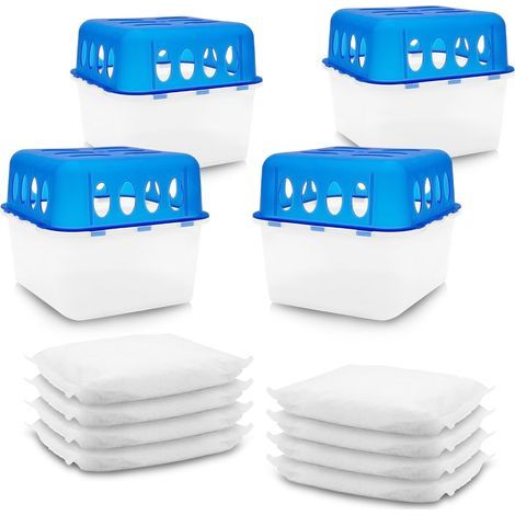 Ultra Fresh Lot de 4 boîtes de granulés déshumidificateurs avec 8 sacs de recharge de 400 g - Déshumidificateur avec bac de récupération - Réutilisable - Rechargeable sans électricité (1/5)