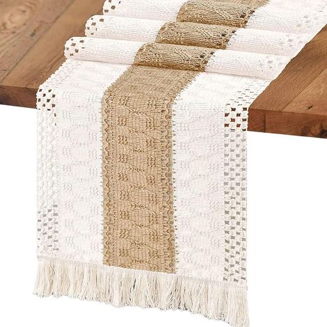 Camino de mesa de 30 × 140 cm, poliéster, lavable, con borla, suave y cómodo, ideal para restaurantes, cafeterías y bodas. (1/4)