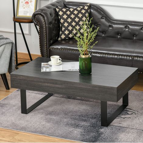 Mesa centro con cajón y estantes gris oscuro OKMYHOME (1/4)