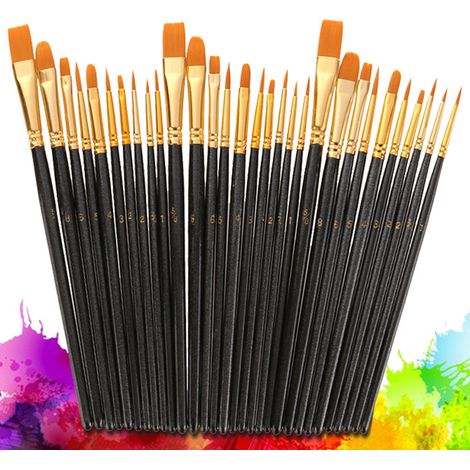Pinceaux - Pointe Ronde Et Pointue - Poils Nylon Synthétique - Pour Peinture Acrylique Huile Aquarelle - 30 Unites (1/5)