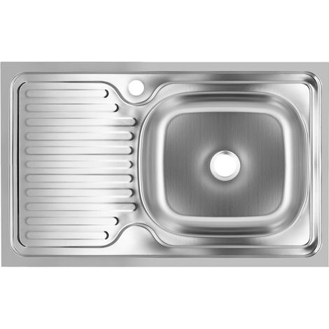 Évier de cuisine SANITEC EC-416/D, 80 x 50 cm, épaisseur 0,6 mm, montage à encastrer, cuve à droite, acier inoxydable (1/5)