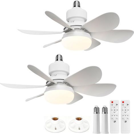 Lot de 2 ventilateurs de plafond avec éclairage (40 W E27), 6 pales, 3 vitesses, silencieux convient pour le salon et la chambre (1/5)