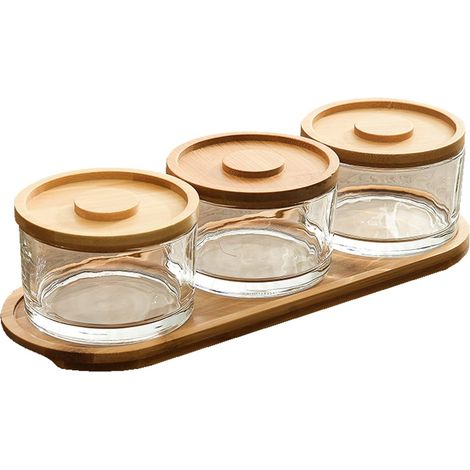 270 ml Chip und Dip Servierset mit Bambustablett 3 Fächer Glas (1/5)