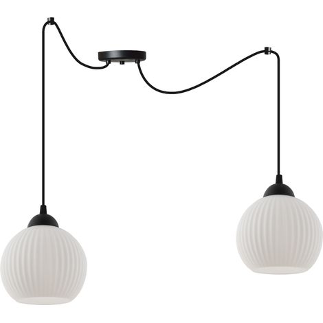 LAMPE À SUSPENSION SPIDER RIFFLE NOIRE 2 PLAQUES ABAT-JOUR BLANC BOULE E27 (1/5)