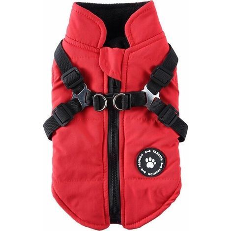 Abrigo impermeable para perros con arnés – Chaleco grueso y cálido – Talla S para perros pequeños y medianos – Cremallera práctica (1/4)
