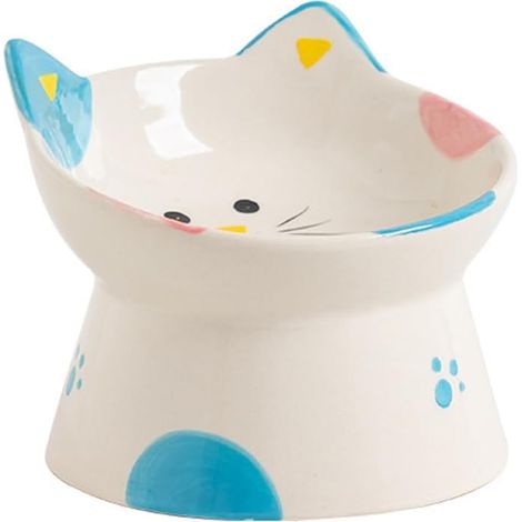 Gamelle surélevée en céramique pour chat, anti-vomissement, protège la colonne vertébrale, bol bleu pour chat intérieur (1/5)