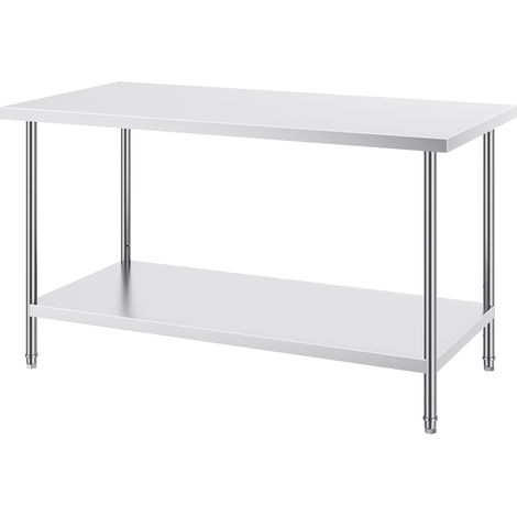 Table de préparation en acier inoxydable, 76 x 152 x 86 cm, table de travail robuste en métal avec 3 niveaux de hauteur réglables, poste de travail professionnel pour cuisine, garage, restaurant ou ja (1/5)