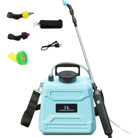 Pulverizador de jardín, capacidad de 5 litros, boquillas ajustables, color azul. (1/2)