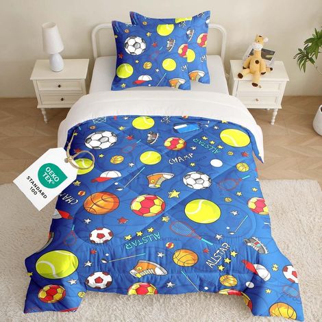 Bettwäsche Set 2-teilig für Jungen, Bettdecke 135x200 cm, Kissenbezug 80x80 cm, Mikrofaser, Ball-Design
