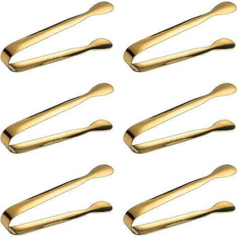 Pinces à Sucre - Qualité Premium - Acier Inoxydable - Lot de 6 - 11CM - Couleur Or (1/4)