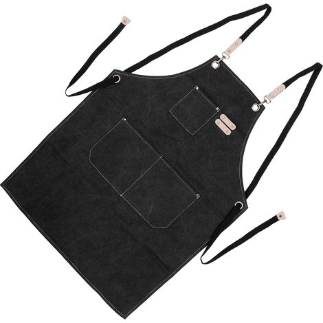 Tablier de Cuisine pour Homme et Femme en Coton Noir à Dos Croisé Réglable avec Poches (1/5)