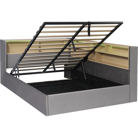 Tagesbett 140 x 190 cm mit Hydraulik-Stauraum, grauem Samt, LED, USB & Type-C, MODENUIT (1/5)