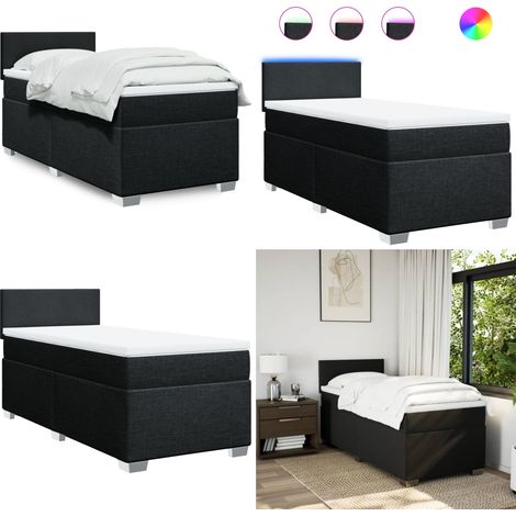 Sommier à lattes de lit avec matelas Noir 100x200 cm Tissu - Lit Double - Lit Design - Lit Moderne - Lit Avec Éclairage Led - Matelas À Ressorts Ensachés - Home & Living (1/5)
