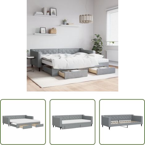 vidaXL Sofa mit Bettfunktion - Tagesbett Ausziehbar mit Schubladen Hellgrau 90x200 cm Stoff (1/5)