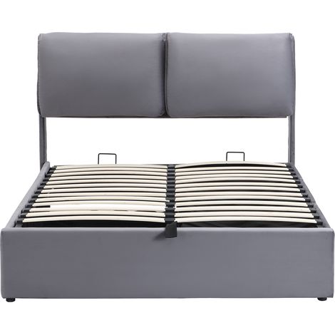 GagaLit coffre velours gris 140x190 cm avec tête de lit (1/5)