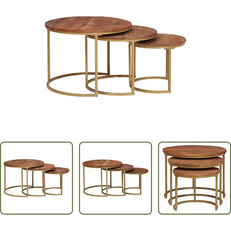 Holz Couchtisch - Nesting-Couchtische 3 pcs Honigbraun Massivholz Mango und Stahl (1/5)