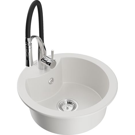 Mexen Diego fregadero de granito de 1 compartimento con grifo de cocina Aster, blanco - 6512-20-73450-07 (1/5)