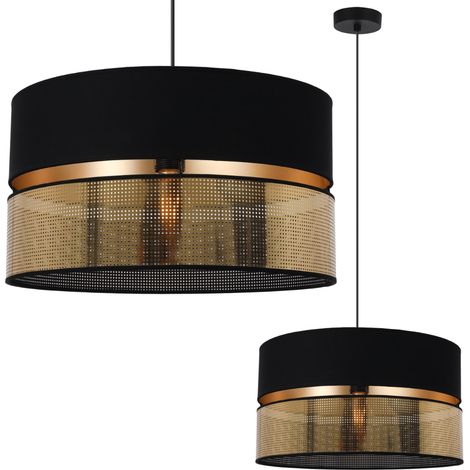 Suspension lustre noire 1 plaque abat-jour noir-or 40cm – Pour ampoule E27 – Alimentation 230V – Design glamour