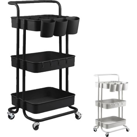 Desserte de cuisine à roulettes avec poignée – 3 étagères – ABS et acier au carbone – Roues pivotantes 360° – 86 cm hauteur – Vivezen