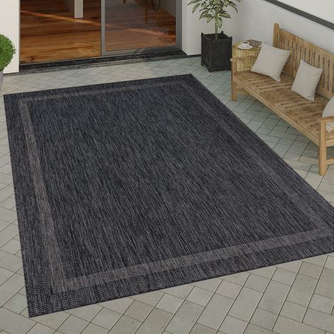 Paco Home Outdoor Teppich Flachgewebe in Sisal-Optik mit Bordüre UV-beständig robust 80x150 cm, Anthrazit
