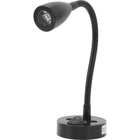 LED-Nachttischlampe für Wohnmobile, 360° schwenkbar, flexibel und mit Schwanenhals, für 12V bis 24V Gleichstromanwendungen, Boote, Wohnmobile, LKWs und PKWs (schwarz). (1/5)