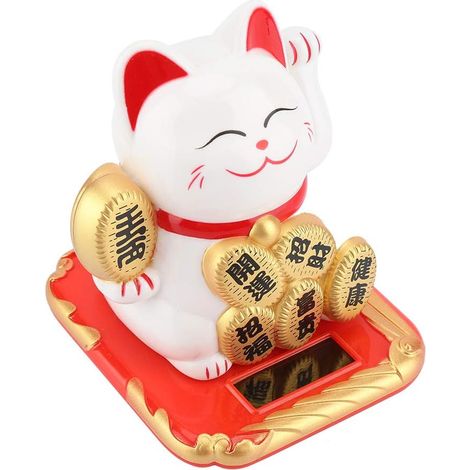 Chat Porte-Bonheur Solaire Maneki Neko à énergie Solaire avec Bras Mobile pour Décoration de Voiture, de Maison et Bureau (1/5)