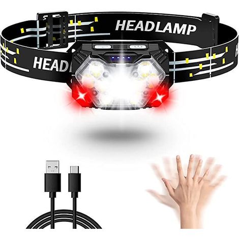 lampe Frontale Led(1 Pice), Torche Frontale Rechargeable Usb C, Lumire Rouge Et Capteur Mouvement, 7 Modes, Ipx5 Tanche Pour Enfants Et Adultes C
