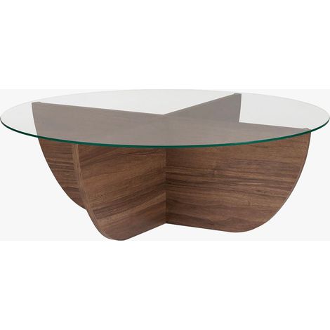 NESIA Table basse en verre piètement couleur bois foncé D90 cm (1/5)