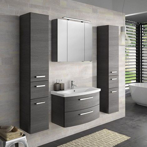 Badezimmer Komplett-Set FES-4010-60 mit 80cm Keramik Waschtisch, Spiegelschrank inkl. LED & 2 Hochschränken (1/5)