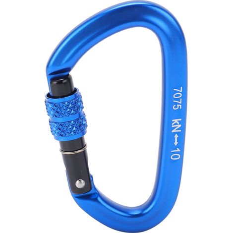 Mousqueton à vis en alliage d'aluminium 10KN, forme en D, verrouillage à vis, bleu, pour escalade et randonnée (n° 8) (1/5)