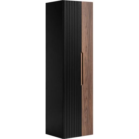 Meuble colonne de salle de bain suspendu AVELLA noyer et noir 35 x 130 cm