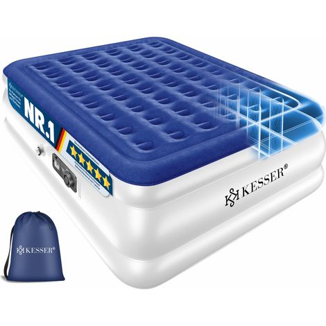 KESSER® Luftbett mit integrierter elektrischer Pumpe - Blau, Weiß, Doppel (1/5)