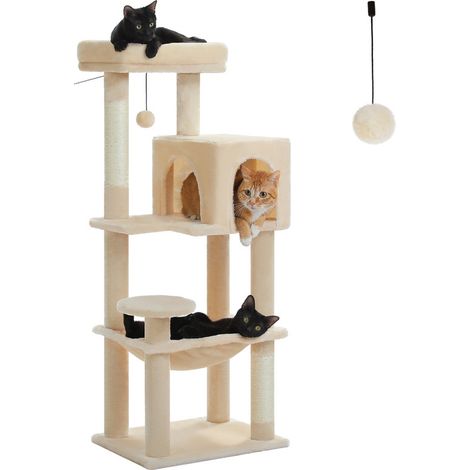 PAWZ Road Arbre à Chat en Bois, Tour de Chat Moderne, avec Griffoirs Sisal, Condo Confortable et Grand Hamac, 113cm, Beige (1/5)
