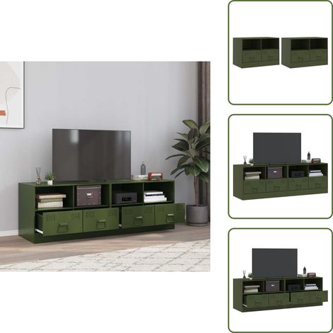 TV-Schränke 2 Stk. Olivgrün 67x39x44 cm Stahl - TV-Schrank - Fernsehtisch - Wohnzimmermöbel - Stahlschrank - Sideboard (1/5)