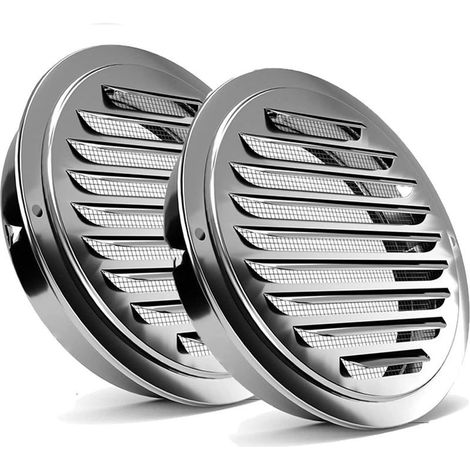 2 pièces grille aeration 100mm,Grille de ventilation ronde en acier inoxydable avec moustiquaire,pour garage, cuisine, salle de bain (1/5)