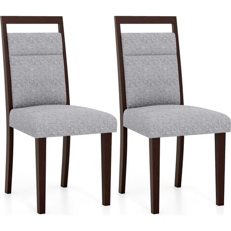 COSTWAY Set di 2 Sedie da Pranzo, Sedie da Cucina da Seduta Imbottita, Schienale e Gambe in Legno di Gomma, per Sala da Pranzo, Ristorante e Soggiorno (Grigio) (1/5)