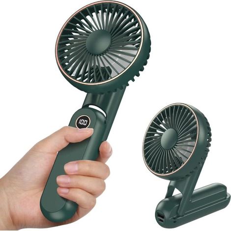 Aougo – Mini ventilateur portable rechargeable USB 2500 mAh – 5 vitesses réglables – Conception pliable – Affichage capacité batterie (1/5)