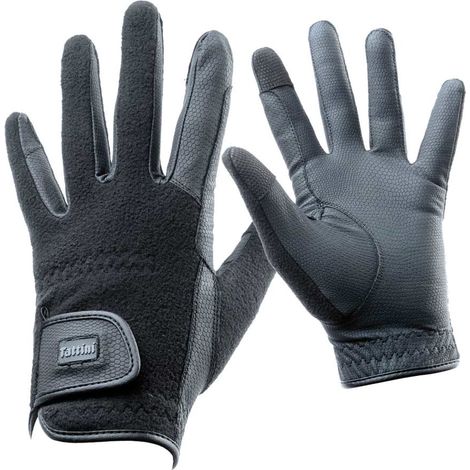 XS, Nero: Guanti da equitazione invernali in tessuto tecnico sul palmo e dorso in pile inserto touch screen