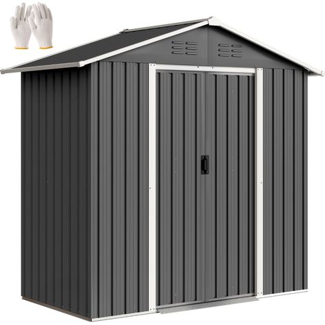 Outsunny 6.5ft x 3.5ft Garden Storage Shed, Large Metal Shed Dark Grey