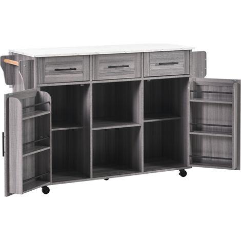 Îlot de cuisine gris MDF 139x46(71)x91,5 cm avec plateau rabattable et rangements (1/5)