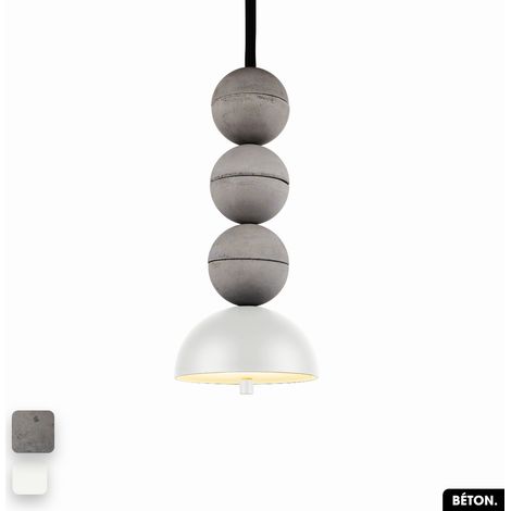 Lampe de suspension en béton - BOSFOR CONCRETE GRIS - BLANC 3 BALLES LED 14W (1/2)