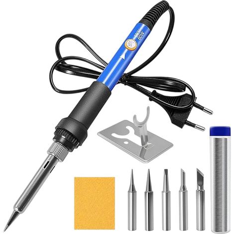 9 Stück Lötkolben Set mit 60W Leistung, 6 Stufige Temperaturregelung, 5 Lötspitzen, Lötständer, Lötzinn, Lötwatte, Silikoiff für Elektronikreparaturen, Heimwerkerarbeiten (1/5)