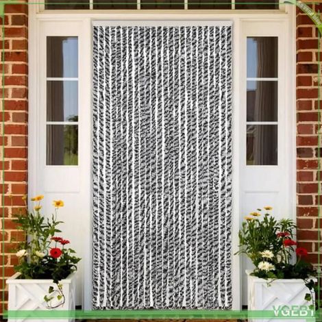 377337 Rideau anti-mouches gris et noir et blanc 100x220 cm chenille (1/5)