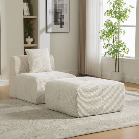 Canapé modulable en chenille beige, entièrement rembourré, sans montage, assise moelleuse, pour salon (1/5)