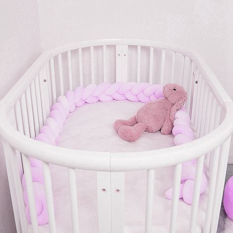Tour de lit bébé tressé de 1,5 m, coussin long pour chambre de bébé, nœud doux en forme de serpent (rose) (1/5)
