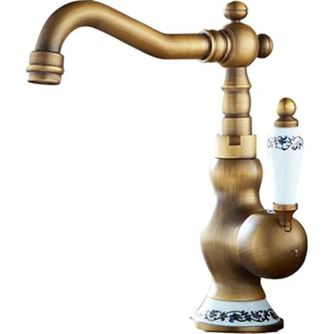 Rubinetto per lavabo da bagno, finitura anticata, design monocomando, ottone anticato B Short (1/2)