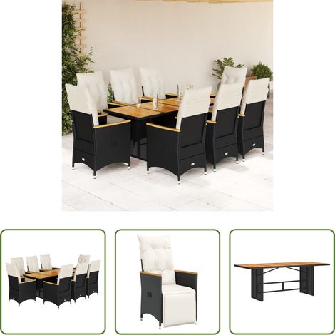 vidaXL Relaxsessel - 9-tlg. Garten-Bistro-Set mit Kissen Schwarz Poly Rattan (1/5)