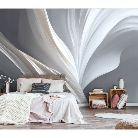 Fototapete Abstrakt Grau Wellen, für Wohnzimmer und Schlafzimmer, 150 x 105 cm – Komplettset inkl. Kleister & Anleitung (1/5)