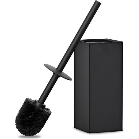 Support de brosse de toilette sur pied avec brosse de rechange - Design en acier inoxydable noir - Support moderne - Set de salle de bain hygiénique (1/5)